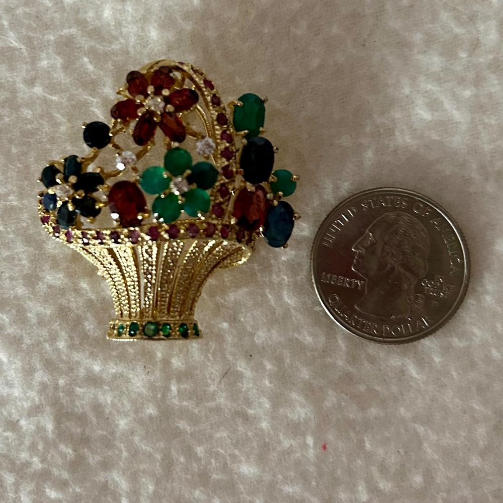 Ladies Brooch, Basket filled with assorted gems, Estate circa 1949 - Picture 2 of 4